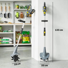 Outsunny Motocultor fără fir, Rotavator electric 18V cu 2 baterii 4000mAh, încărcător, lățime de lucru 20 cm Gri | Aosom Romania