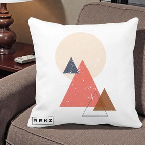 Perna Decorativa Geometric Munti si Soare, 40x40 cm, Alba Mata, Husa Detasabila, Perna Inclusa, BEKZ®