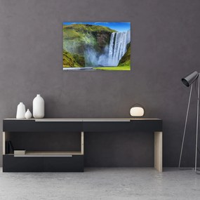 Tablou pe sticlă - Cascada Seljalandsfoss (70x50 cm)