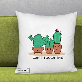 Perna Decorativa Cactus Funny Can't Touch This, 40x40 cm, Alb Pufos, Husa Detasabila, Perna Inclusa, BEKZ®