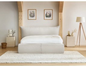 Pat matrimonial bej tapițat cu spațiu de depozitare cu somieră 180x200 cm Jade – Bobochic Paris