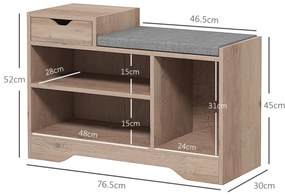 HOMCOM Bancă pentru Încălțăminte cu Pernă de Șezut, 76,5x30x52 cm, Gri | Aosom Romania