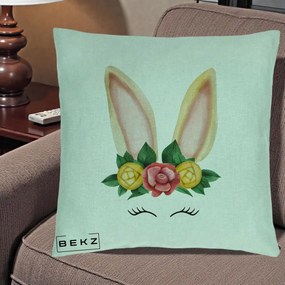 Perna Decorativa Iepuras Flori Urechi Pastelui, 40x40 cm, Verde Menta, Husa Detasabila, Perna Inclusa, BEKZ®