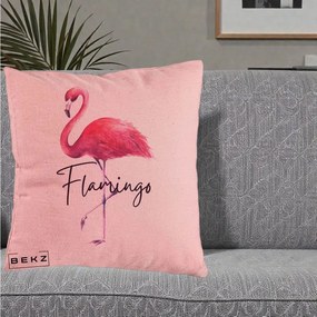 Perna Decorativa Flamingo Acuarela, 40x40 cm, Roz, Husa Detasabila, Perna Inclusa, BEKZ®
