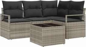 vidaXL Set de canapea 5 pcs Gri deschis poliratan