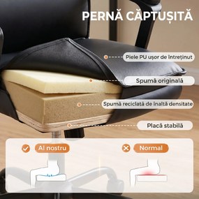 HOMCOM Scaun de Birou Rotativ din Piele PU, Funcție Legănare, Spătar Înalt, Reglabil pe Înălțime, Suportă 120 kg, Negru | Aosom Romania