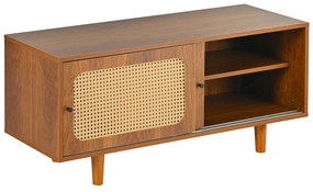 Set Mobilă de Living din Ratan cu Comodă Modernă cu Trei Uși și Dulap pentru Pantofi cu Două Uși Glisante, Culoare nuc