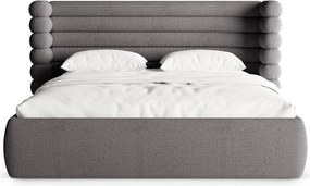 Pat matrimonial gri închis tapițat cu spațiu de depozitare cu somieră 160x200 cm Mount – Micadoni