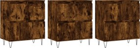 vidaXL Servantă, 3 buc., stejar fumuriu, lemn prelucrat