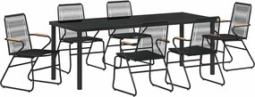 vidaXL Set de masă pentru grădină 7 pcs Negru