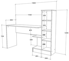 Birou haaus Reims, 1 Usa, Alb, 148 x 45 x 120 cm