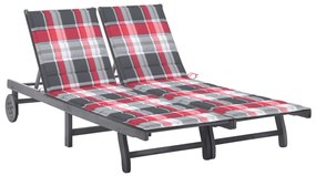 vidaXL Șezlong grădină cu perne, 2 persoane, gri, lemn masiv acacia