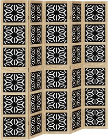 vidaXL Paravan de cameră, 5 panouri, maro/negru, lemn masiv paulownia