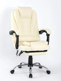 Scaun directorial, Masaj în perna lombară, Suport picioare, Rabatabil, piele PU, Bej