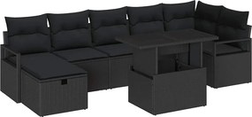 vidaXL Set de canapele pentru grădină cu pernă 8 pcs Negru Rattan poli