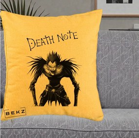 Perna Personalizata Death Note Ryuk Shinigami Alb-Negru, 40x40 cm, Galben, Husa Detasabila, Perna Inclusa, BEKZ®