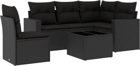 vidaXL Set mobilier de grădină cu perne, 6 piese, negru, poliratan