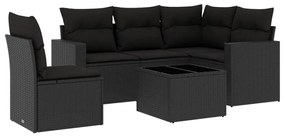3251312 vidaXL Set mobilier de grădină cu perne, 6 piese, negru, poliratan