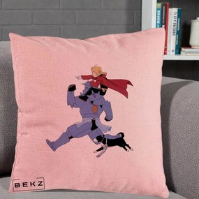 Perna Personalizata Fullmetal Alchemist Edward si Alphonse, 40x40 cm, Roz, Husa Detasabila, Perna Inclusa, BEKZ®