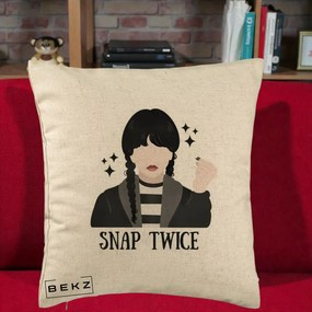 Perna Personalizata Wednesday Snap Twice, 40x40 cm, Bej, Husa Detasabila, Perna Inclusa, BEKZ®