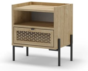 Noptieră în culoare naturală cu rafturi cu aspect de lemn de stejar Inca – Marckeric