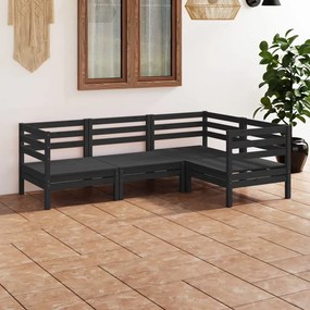 Set mobilier de gradina, 4 piese, negru, lemn masiv de pin Negru, 1