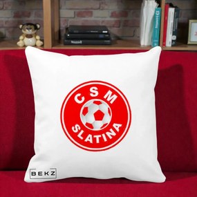 Perna Personalizata CSM Slatina Fotbal, 40x40 cm, Alba Mata, Husa Detasabila, Perna Inclusa, BEKZ®