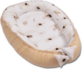 Cosulet bebelus Kidizi Baby Nest Cocoon 90x50 cm Safari Bej pentru dormit, cu husa din bumbac 100%, doua fete si intretinere usoara
