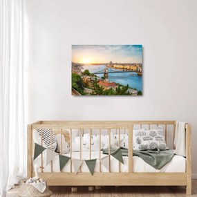 Tablou pe sticlă cu orașul Budapesta și râu (70x50 cm)