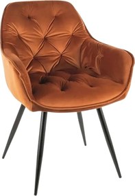 Scaun tapitat modern CHERRY, caramiziu/negru, stofa catifelata/metal,