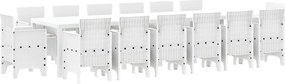 vidaXL Set de masă pentru grădină 15 pcs Alb Ratan Polt