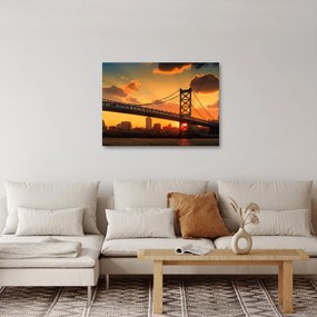 Tablou - Apus de soare peste Podul Ben Franklin, Philadelphia (70x50 cm)