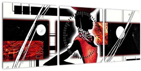 Tablou picuturii cu damă străveche (cu ceas) (90x30 cm)