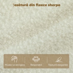 HOMCOM Divan 2 Locuri Imbottit în Sherpa cu Perne Detașabile, Picioare din Lemn de Eucalipt, Design Compact pentru Living, 137x69x82 cm, Crem | Aosom Romania