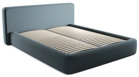 Pat matrimonial albastru tapițat cu spațiu de depozitare cu somieră 160x200 cm Kiana – Makamii