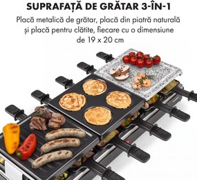 Klarstein Fonduelette XL, 3 în 1 raclette grill & fondue, piatră naturală, 1650 W, 12 Persoane