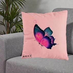 Perna Decorativa Fluture Neon, 40x40 cm, Roz, Husa Detasabila, Perna Inclusa, BEKZ®