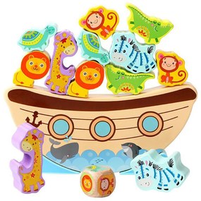 Jucărie din lemn pentru dezvoltare și echilibrare, arcă cu animale