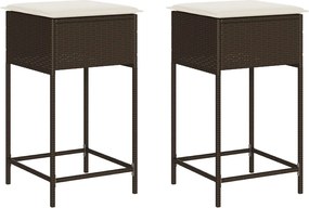 vidaXL Scaune de bar cu perne, 2 buc., maro, poliratan