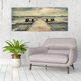 Tablou cu dig din lemn la mare (120x50 cm)