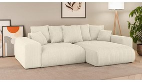 Colțar crem extensibil/cu spațiu de depozitare cu tapițerie din catifea reiată (cu colț variabil) Luma – Ropez