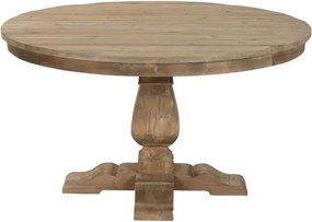 Masă dining rotundă din lemn reciclat, natur, 6 locuri, cu picior central în formă de balustru, 76 x 140 cm, „Mesa”