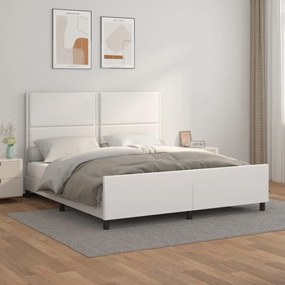 Cadru de pat cu tablie, alb, 160x200 cm, piele ecologica Alb, 160 x 200 cm, Culoare unica si cuie de tapiterie