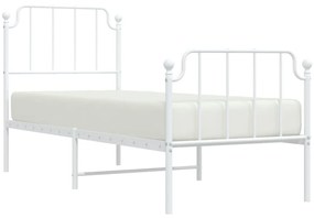 Cadru de pat metalic cu tablie de cap/picioare  alb, 75x190 cm