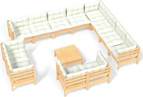vidaXL Set mobilier grădină cu perne crem, 13 piese, lemn masiv de pin