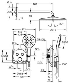 GROHE 34877000 - Sistem de duș VITALIO RAIN MONO 310, crom lucios