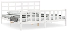 3192117 vidaXL Cadru de pat cu tăblie, alb, 180x200 cm, lemn masiv