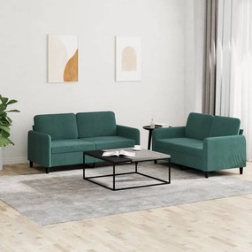 vidaXL Set canapele, 2 piese, verde închis, catifea