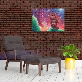 Tablou pe sticlă - Cerul spațial cu navă (70x50 cm)