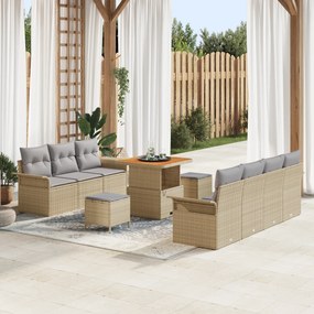 vidaXL Set canapele grădină cu 10 piese și perne, rattan bej și acacia